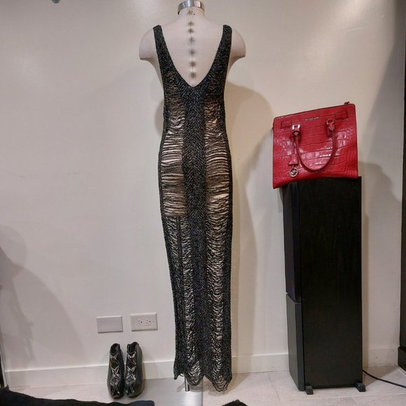 Vintage Distressed Crochet Maxi Dress in Metallic Black Thread - Picture 5 of 13